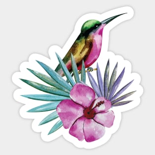 Watercolor Tropical Jungle Hummingbird with Palm Trees Sticker